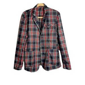 SHEIN women two button two pocket plaid blazer size L with faux chest pocket.